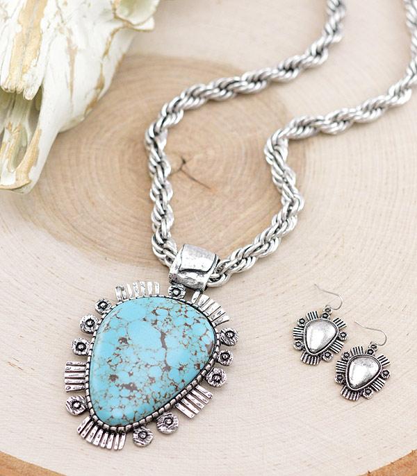 NECKLACES :: WESTERN LONG NECKLACES :: Wholesale Western Turquoise Chunky Chain Necklace