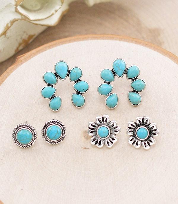 EARRINGS :: WESTERN POST EARRINGS :: Wholesale Western Turquoise Earrings Set