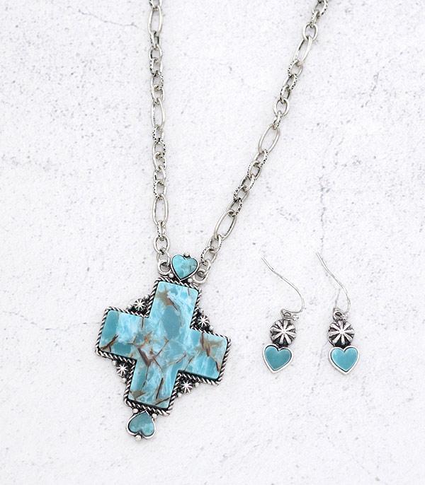 NECKLACES :: CHAIN WITH PENDANT :: Wholesale Western Turquoise Cross Necklace Set