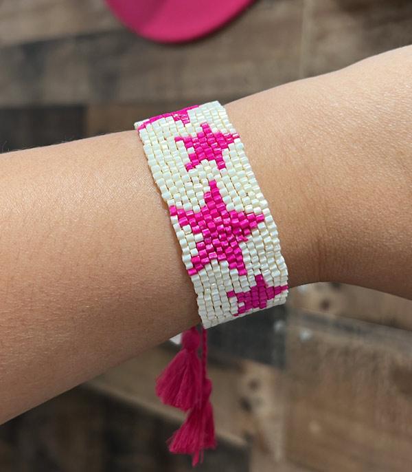 <font color=#FF6EC7>PINK COWGIRL</font> :: Wholesale Seed Bead Star Tassel Bracelet