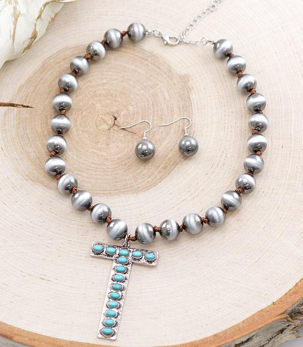 INITIAL JEWELRY :: NECKLACES | RINGS :: Wholesale Turquoise Initial Navajo Necklace Set