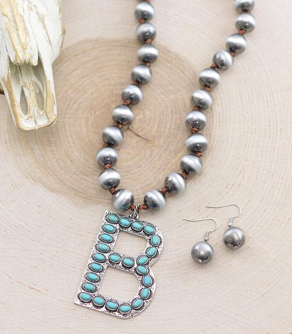 INITIAL JEWELRY :: NECKLACES | RINGS :: Wholesale Tipi Turquoise Initial Necklace SEt