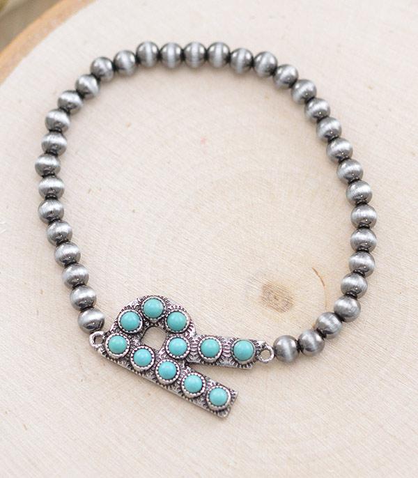 INITIAL JEWELRY :: BRACELETS | EARRINGS :: Wholesale Turquoise Initial Western Bracelet