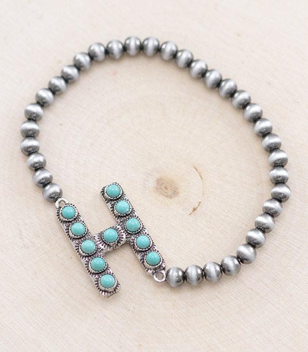 INITIAL JEWELRY :: BRACELETS | EARRINGS :: Wholesale Western Turquoise Initial Bracelet