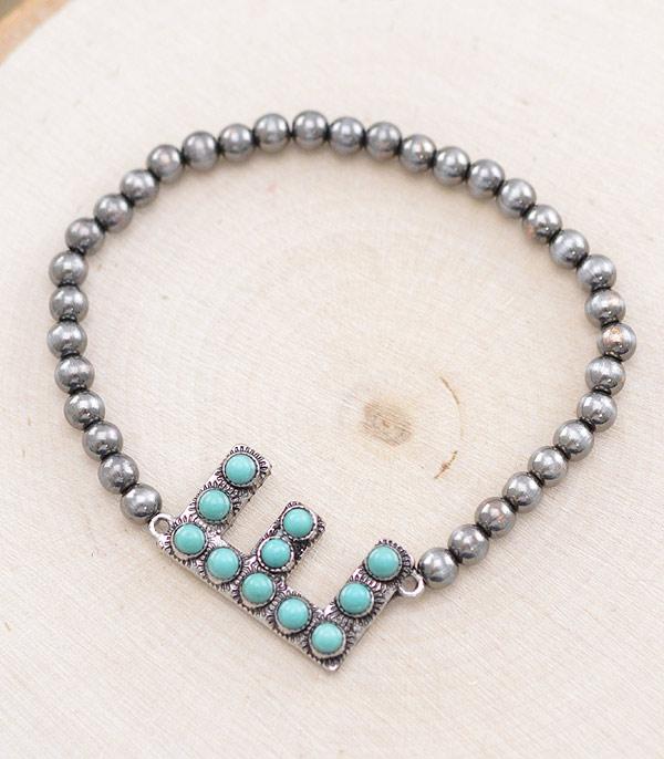 INITIAL JEWELRY :: BRACELETS | EARRINGS :: Wholesale Turquoise Initial Bracelet