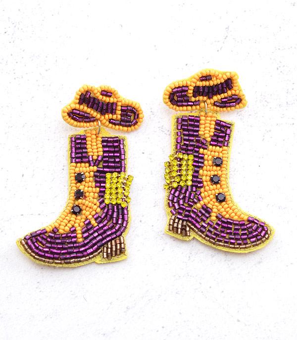 EARRINGS :: TRENDY EARRINGS :: Wholesale Seed Bead Game Day Boots Earrings