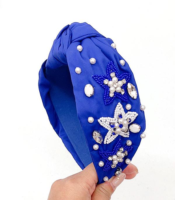 <font color=RED>RED,WHITE, AND BLUE</font> :: Wholesale Embellished Top Knot Headband