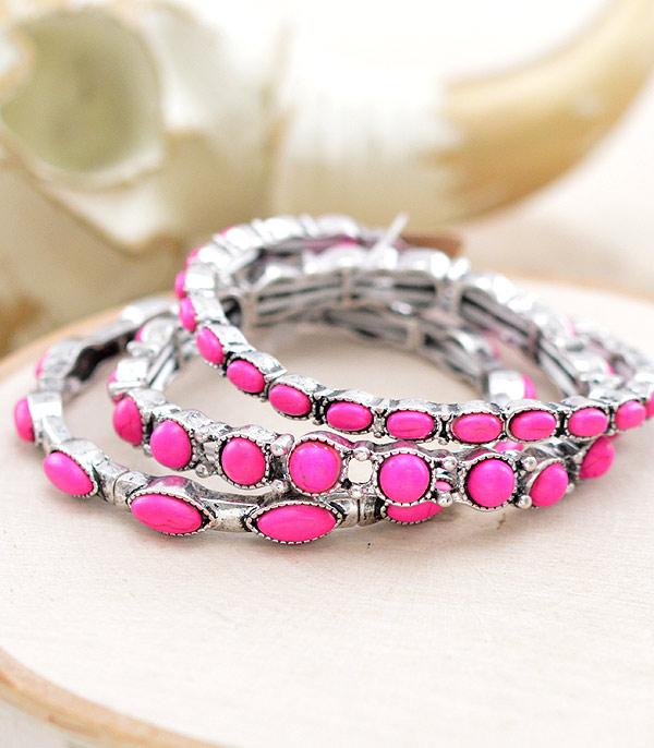 <font color=#FF6EC7>PINK COWGIRL</font> :: Wholesale Western Turquoise Stackable Bracelet