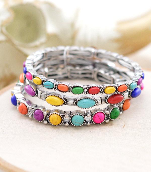 BRACELETS :: STRETCH :: Wholesale Western Multicolor Stone Bracelet Set