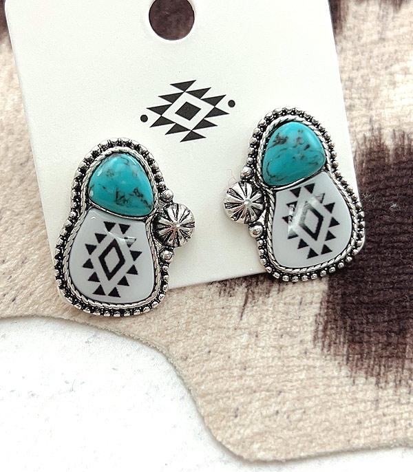 EARRINGS :: WESTERN POST EARRINGS :: Wholesale Western Aztec Turquoise Earrings