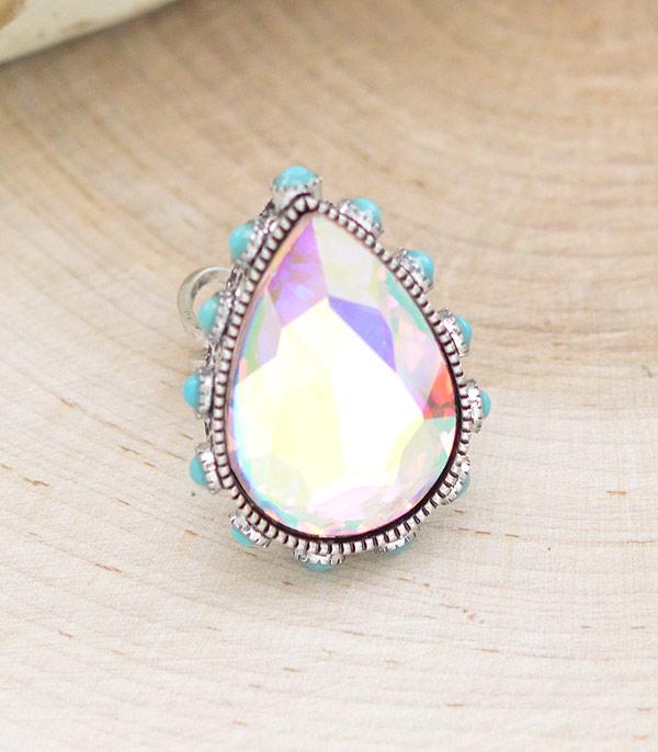 RINGS :: Wholesale Glass Stone Teardrop Ring