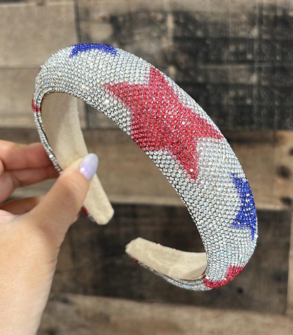 <font color=RED>RED,WHITE, AND BLUE</font> :: Wholesale Rhinestone Star Headband
