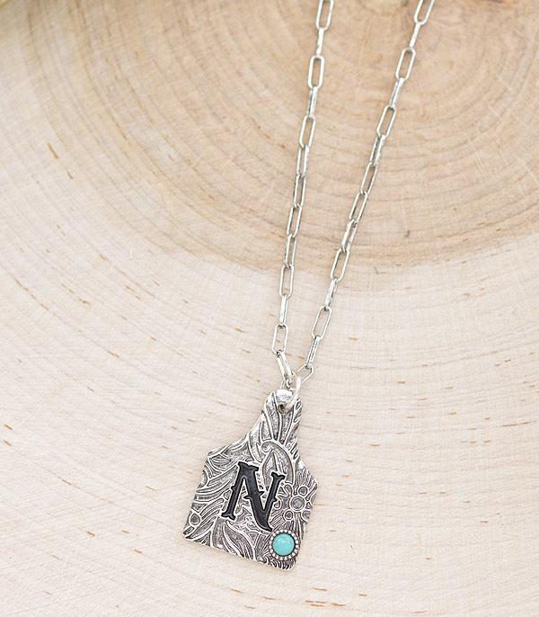 INITIAL JEWELRY :: NECKLACES | RINGS :: Wholesale Western Cattle Tag Initial Necklace