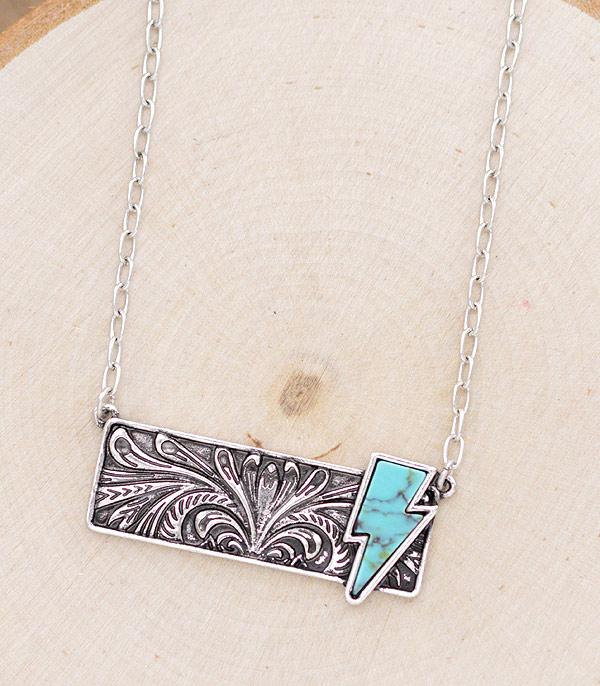 NECKLACES :: CHAIN WITH PENDANT :: Wholesale Western Turquoise Lightning Bar Necklace