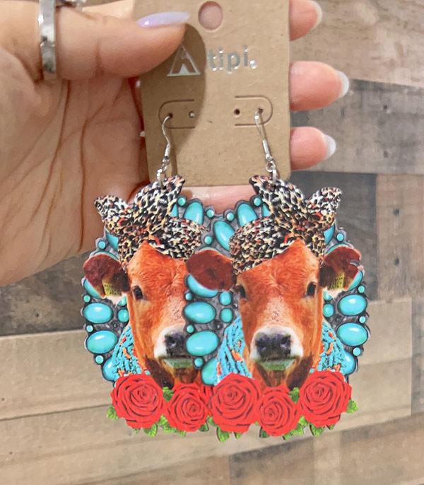 EARRINGS :: WESTERN HOOK EARRINGS :: Wholesale Oversized Wooden Cow Earrings