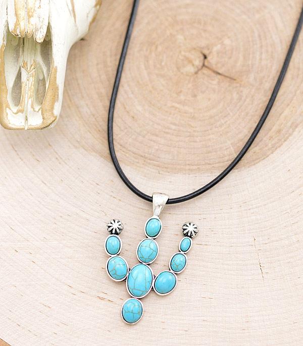 NECKLACES :: WESTERN TREND :: Wholesale Turquoise Cactus Pendant Necklace