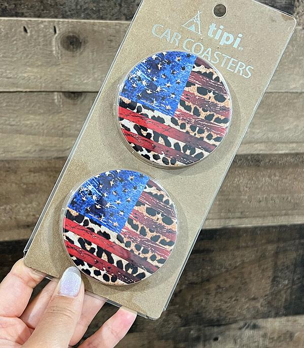 <font color=RED>RED,WHITE, AND BLUE</font> :: Wholesale Leopard USA Flag Car Coaster Set