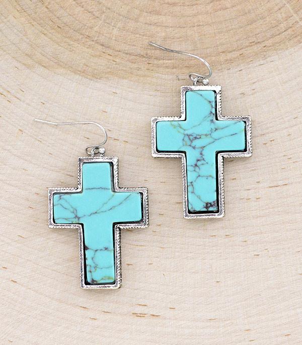 EARRINGS :: WESTERN POST EARRINGS :: Wholesale Western Turquoise Cross Earrings