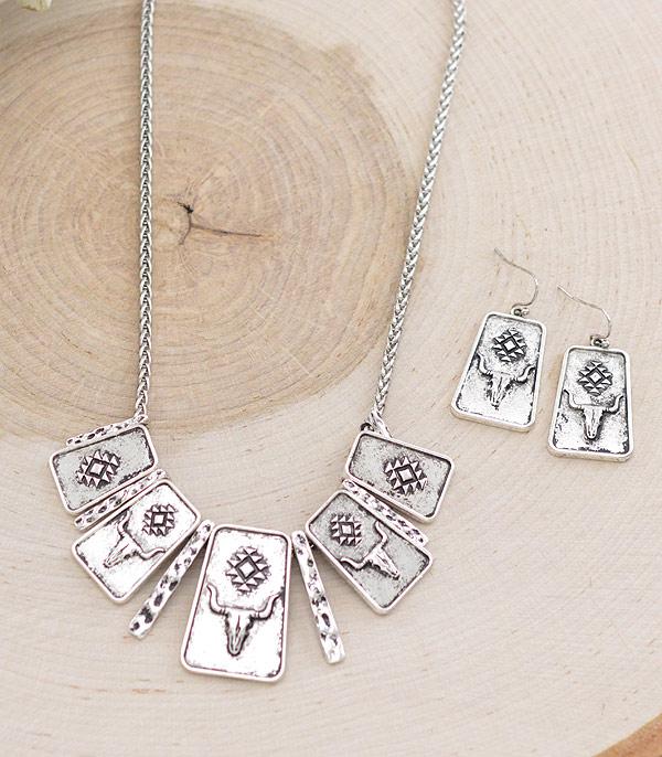 NECKLACES :: TRENDY :: Wholesale Western Aztec Steer Skull Necklace Set