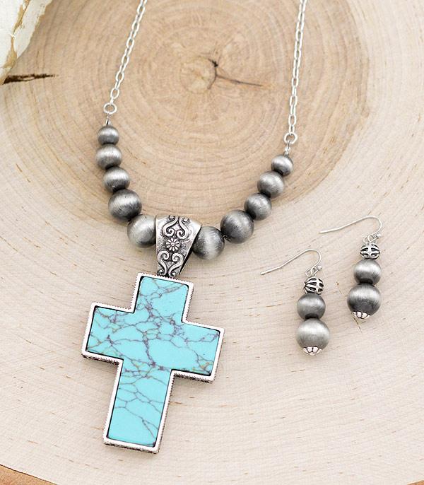 NECKLACES :: WESTERN TREND :: Wholesale Western Turquoise Cross Necklace