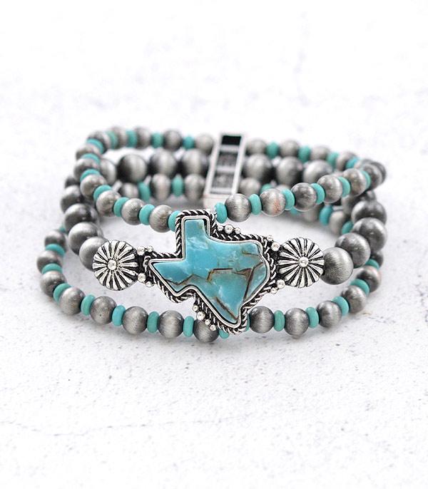 BRACELETS :: STRETCH-BEAD :: Wholesale Turquoise Texas Map Navajo Bracelet