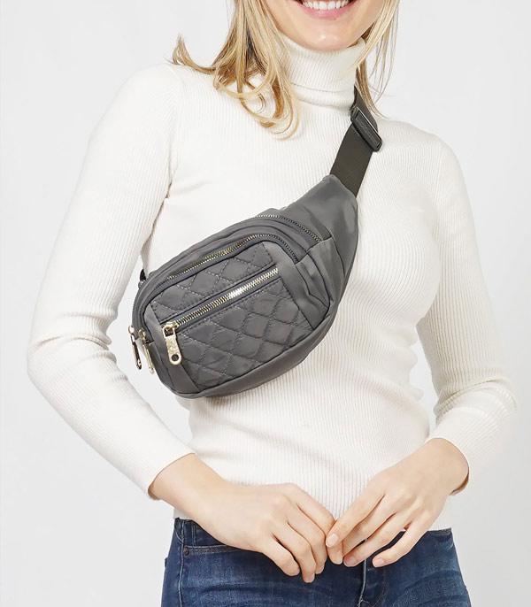 New Arrival :: Wholesale Quilted Multi Pocket Nylon Belt Bag