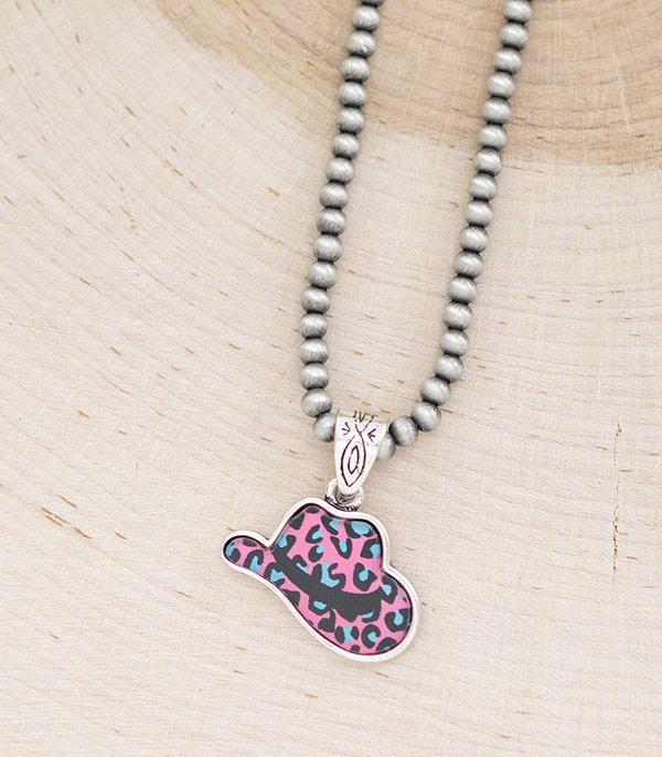 NECKLACES :: WESTERN TREND :: Wholesale Leopard Cowgirl Hat Pendant Necklace