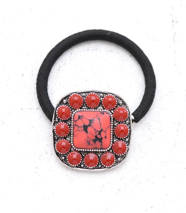 HATS I HAIR ACC :: HAIR ACCESSORIES :: Wholesale Western Semi Stone Ponytail Hair Tie