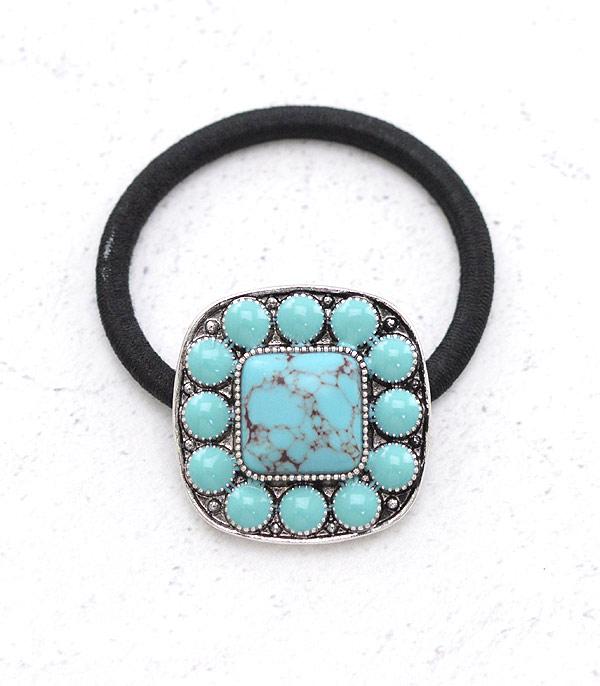 HATS I HAIR ACC :: HAIR ACCESSORIES :: Wholesale Western Turquoise Pony Tail Hair Tie