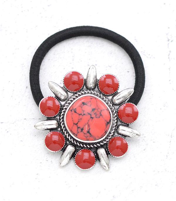 HATS I HAIR ACC :: HAIR ACCESSORIES :: Wholesale Western Semi Stone Ponytail Hair Tie