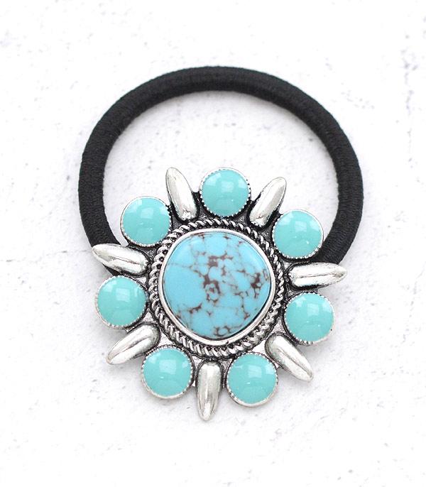 HATS I HAIR ACC :: HAIR ACCESSORIES :: Wholesale Western Turquoise Pony Tail Hair Tie