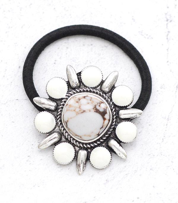 HATS I HAIR ACC :: HAIR ACCESSORIES :: Wholesale Western Semi Stone Ponytail Hair Tie