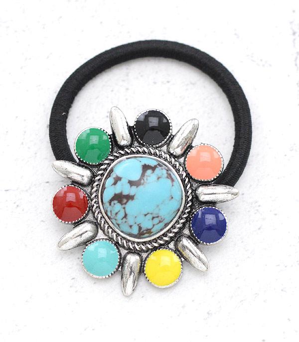HATS I HAIR ACC :: HAIR ACCESSORIES :: Wholesale Western Semi Stone Ponytail Hair Tie