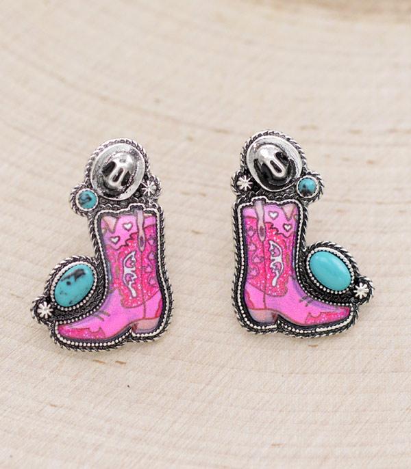 New Arrival :: Wholesale Western Pink Cowgirl Boots Earrings