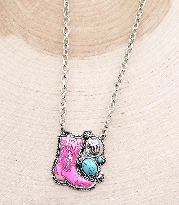 New Arrival :: Wholesale Pink Cowgirl Boots Pendant Necklace