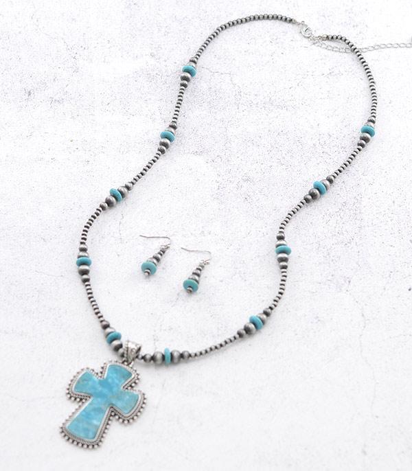 NECKLACES :: WESTERN LONG NECKLACES :: Wholesale Western Cross Navajo Pearl Necklace Set