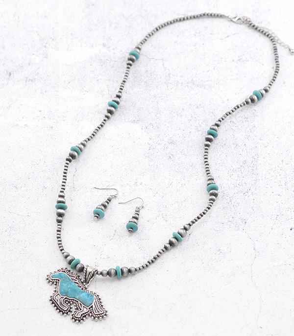 NECKLACES :: WESTERN LONG NECKLACES :: Wholesale Turquoise Horse Navajo Pearl Necklace 