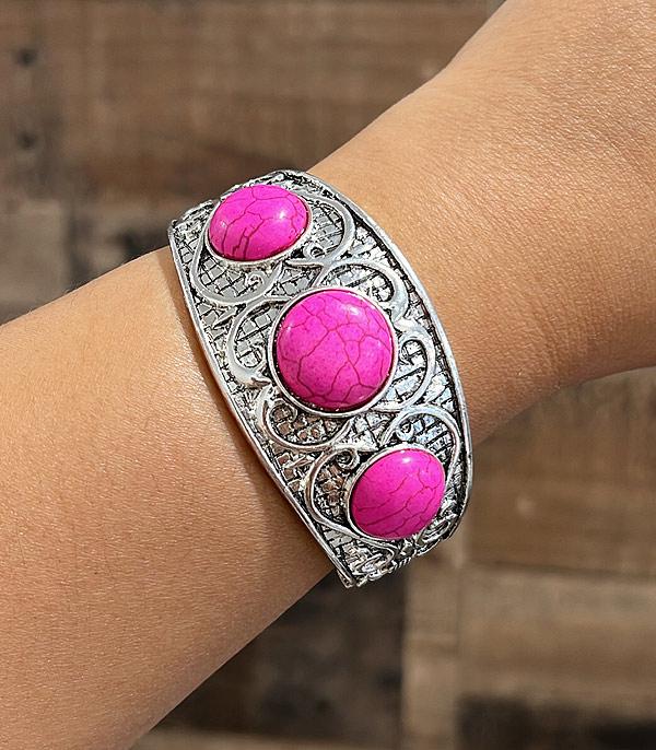<font color=#FF6EC7>PINK COWGIRL</font> :: Wholesale Western Pink Stone Chunky Bracelet