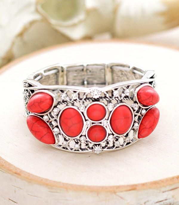 BRACELETS :: STRETCH :: Wholesale Western Coral Semi Stone Bracelet