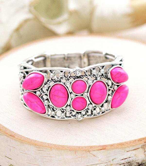 BRACELETS :: STRETCH :: Wholesale Western Pink Semi Stone Bracelet
