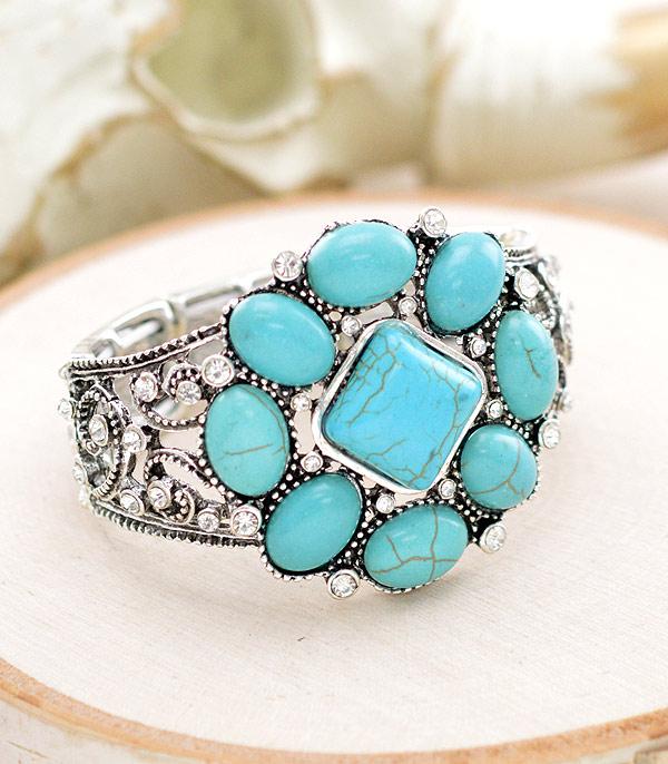 BRACELETS :: STRETCH :: Wholesale Western Turquoise Concho Bracelet