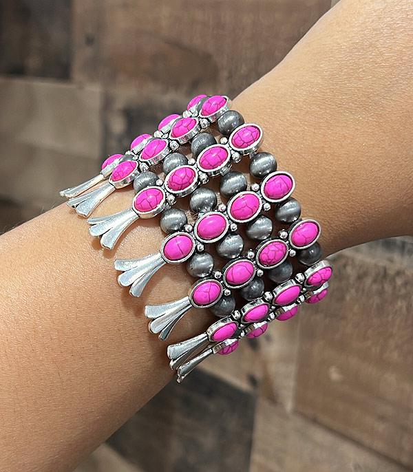 <font color=#FF6EC7>PINK COWGIRL</font> :: Wholesale Western Squash Blossom Bracelet