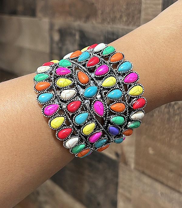 BRACELETS :: CUFF :: Wholesale Western Semi Stone Chunky Bracelet