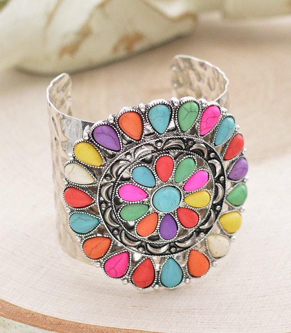 BRACELETS :: CUFF :: Wholesale Western Stone Concho Cuff Bracelet