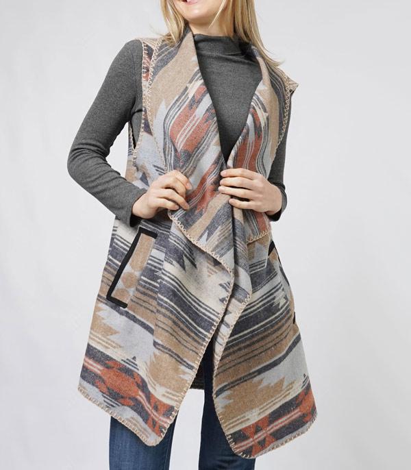 SCARVES I KIMONO :: VEST/ CARDIGAN :: Wholesale Western Aztec Print Vest
