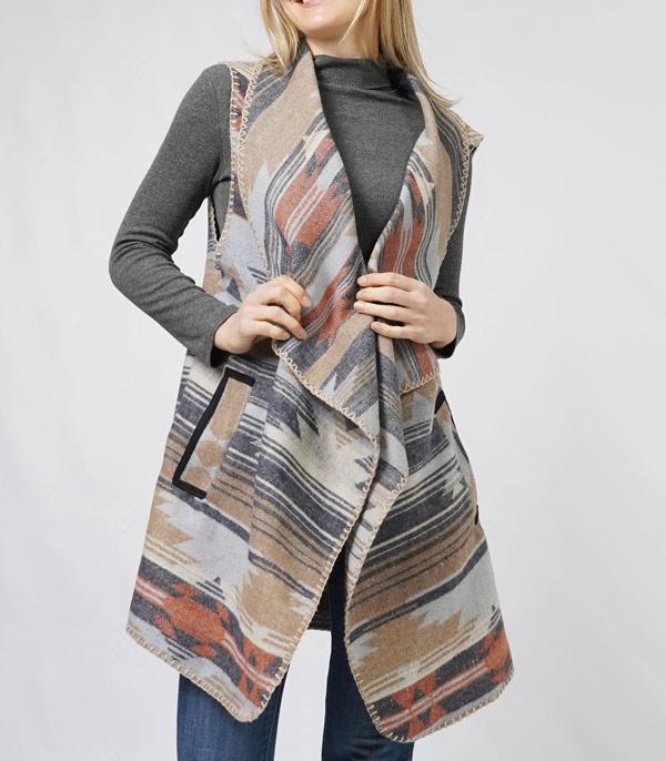 KIMONO I SCARVES :: VEST/ CARDIGAN :: Wholesale Western Aztec Print Vest