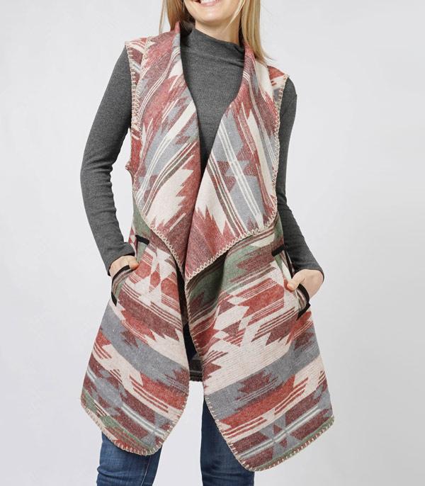 SCARVES I KIMONO :: VEST/ CARDIGAN :: Wholesale Western Aztec Print Vest