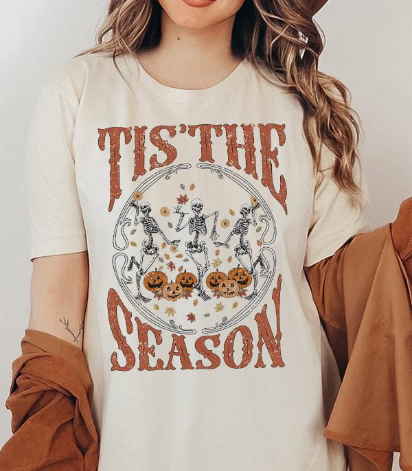 <font color=GREEN>HOLIDAYS</font> :: GRAPHIC TEES :: Wholesale Tis The Season Fall Skeleton Tshirt