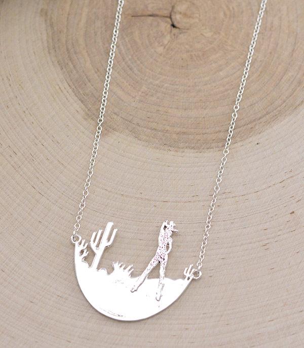 NECKLACES :: CHAIN WITH PENDANT :: Wholesale Western Cowgirl Cactus Necklace