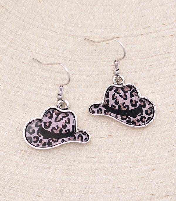 EARRINGS :: WESTERN HOOK EARRINGS :: Wholesale Leopard Print Cowboy Hat Earrings